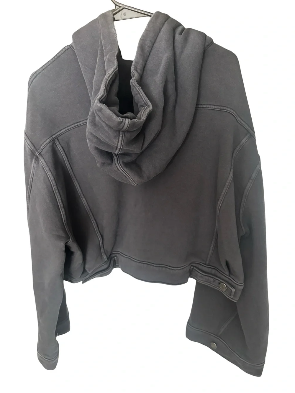 Free People Washed Charcoal Black Indie Sleeze Hooded Cropped Chunky Jacket S